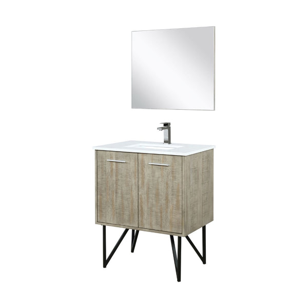 English Elm Rustic Acacia Bath Vanity Set With Cultured Marble Top, Gun Metal Faucet & 28" Mirror - Stylish & Durable B2731S02089-GIGA