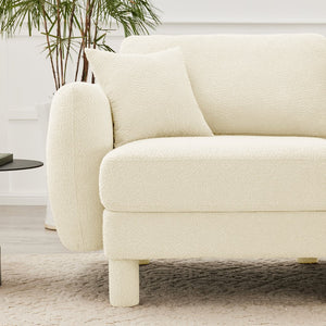 English Elm Boucle 2-Seater Loveseat Sofa With Elegant Shell Armrests & Soft Beige Upholstery For Cozy Spaces W3041S00274