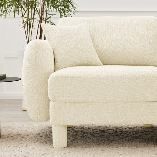 English Elm Boucle 2-Seater Loveseat Sofa With Elegant Shell Armrests & Soft Beige Upholstery For Cozy Spaces W3041S00274