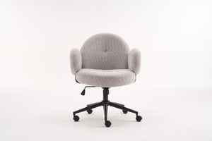 English Elm Boucle Bouclé Fabric Office Chair with Ergonomic Curved Back & Armrests, 360° Swivel, Stable Base Gray T3903P373043