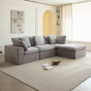 English Elm Cloud Modular Sectional Sofa - Oversized L-Shaped Deep Seat Couch with Sherpa Fabric & Ottoman Comfort Light Gray W3622S00005