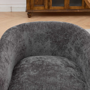 English Elm Mid Century Barrel Accent Chair Chenille Upholstery Rubberwood Legs Dining Room Gray W1143P449341
