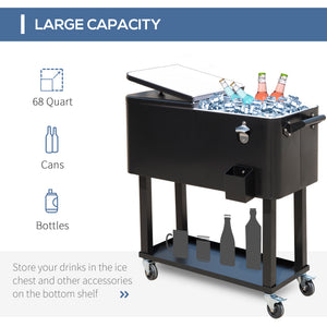 English Elm Outsunny 80 Quart Rolling Ice Chest Cart with Wheels Drain Plug Outdoor Beverage Cooler W2225P217546