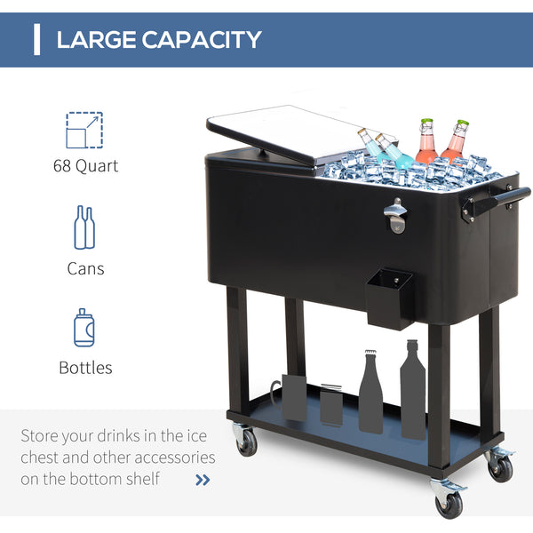 English Elm Outsunny 80 Quart Rolling Ice Chest Cart with Wheels Drain Plug Outdoor Beverage Cooler W2225P217546