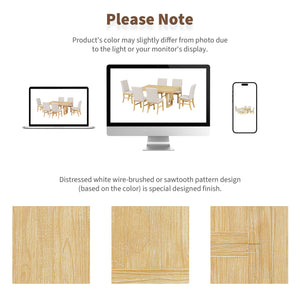 English Elm TOPMAX 7-Piece Extendable Dining Set with 12" Self-Hidden Butterfly Leaf and Upholstered Chairs, Distressed White Wire-Brushed Finish Natural SP000059AAA