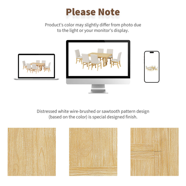 English Elm TOPMAX 7-Piece Extendable Dining Set with 12" Self-Hidden Butterfly Leaf and Upholstered Chairs, Distressed White Wire-Brushed Finish Natural SP000059AAA