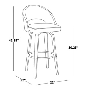 English Elm Fixed-height Mid-century Barstools with Walnut Legs and Grey Upholstered Seats Set B202S01932