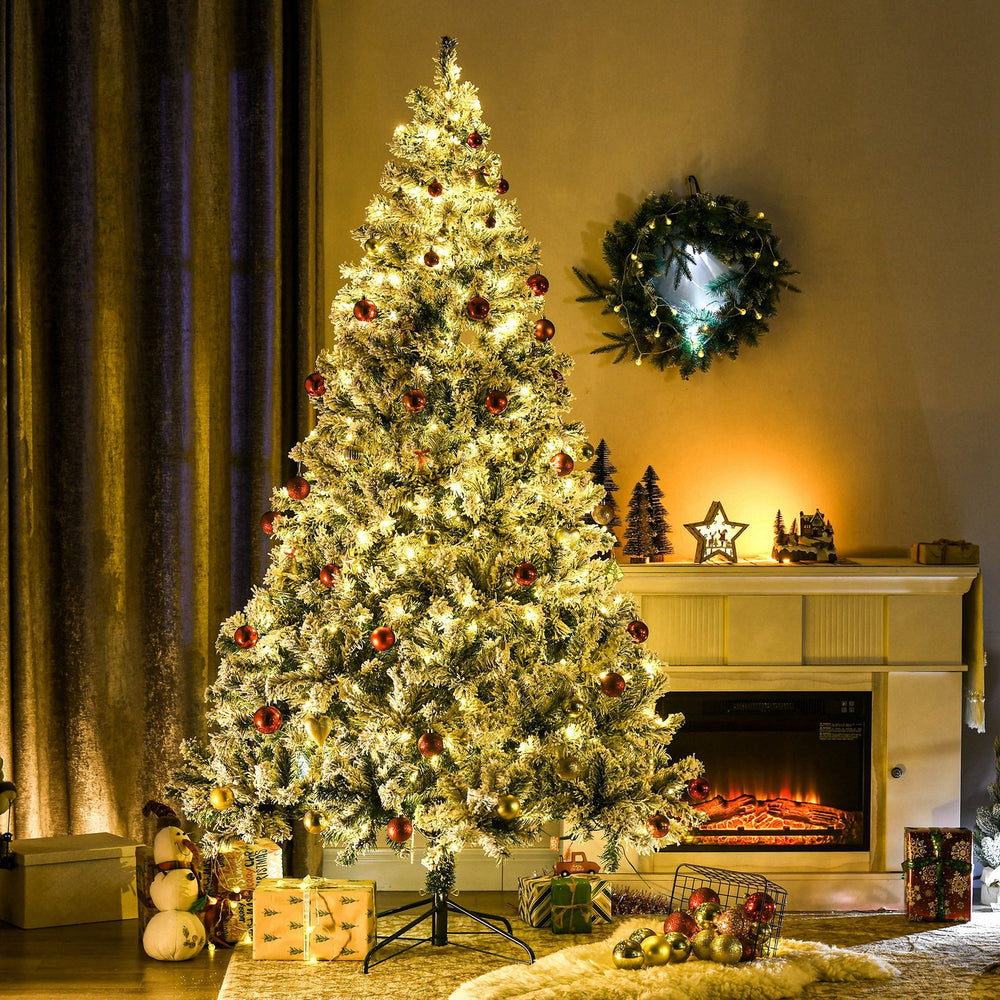 English Elm Homcom 7.5Ft Prelit Artificial Christmas Tree With 1149 Flocked Branches & 550 Led Lights For Holiday Cheer W2225P249643
