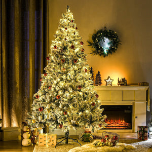 English Elm Homcom 7.5Ft Prelit Artificial Christmas Tree With 1149 Flocked Branches & 550 Led Lights For Holiday Cheer W2225P249643