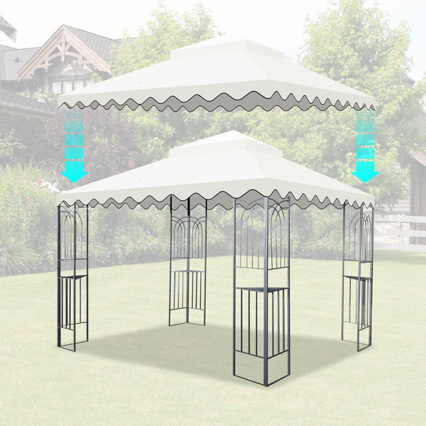 English Elm 10X10 Ft Outdoor Patio Gazebo Replacement Canopy - Durable Double-Tiered Roof Cover, Beige Shade W419P198351