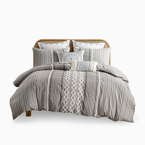 English Elm King/Cal King Imani Cotton Duvet Cover Set with Tufted Chenille Geometric Print, OEKO-TEX Certified Comfort and Style B03596476
