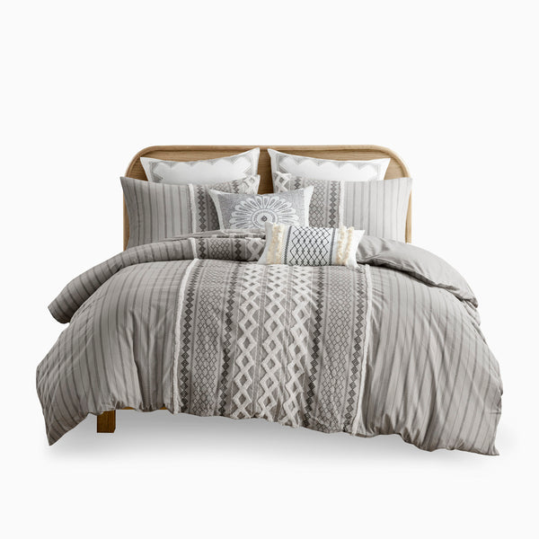English Elm King/Cal King Imani Cotton Duvet Cover Set with Tufted Chenille Geometric Print, OEKO-TEX Certified Comfort and Style B03596476