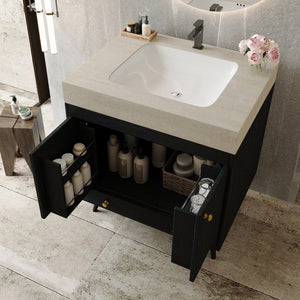English Elm Contemporary Freestanding Bathroom Vanity Sintered Stone Top Ceramic Sink Floating Cabinet W3136S00061