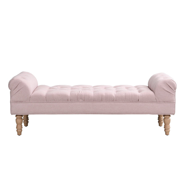 English Elm Button-tufted Upholstered Bench with Oak Legs Diamond Stitching for Bedroom or Entryway Pink N761P304406H