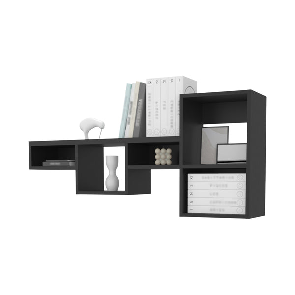English Elm Globe modern wall-mounted 5-shelf floating unit for living room, office or bedroom storage & display space Black 36.6 L x 11.02 W x 4.3 H B128P237186