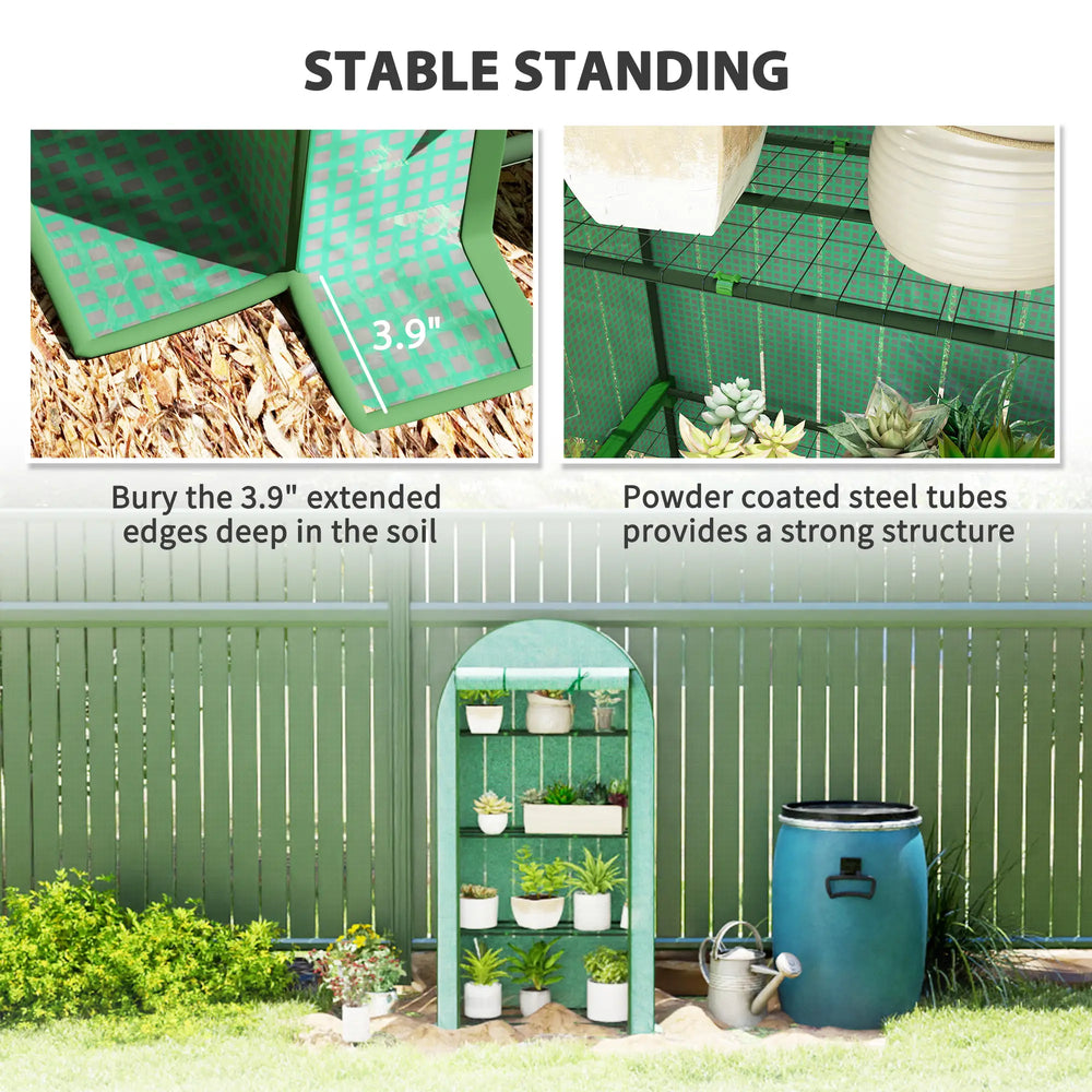 English Elm Lean-to Outdoor Greenhouse with Uv Polyethylene Cover and Four Tiered Wire Shelves T3971P414600