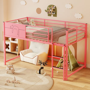English Elm Twin House Shaped Metal Bed Frame for Kids with Full Guardrails and Low Floor Design W3752P458302
