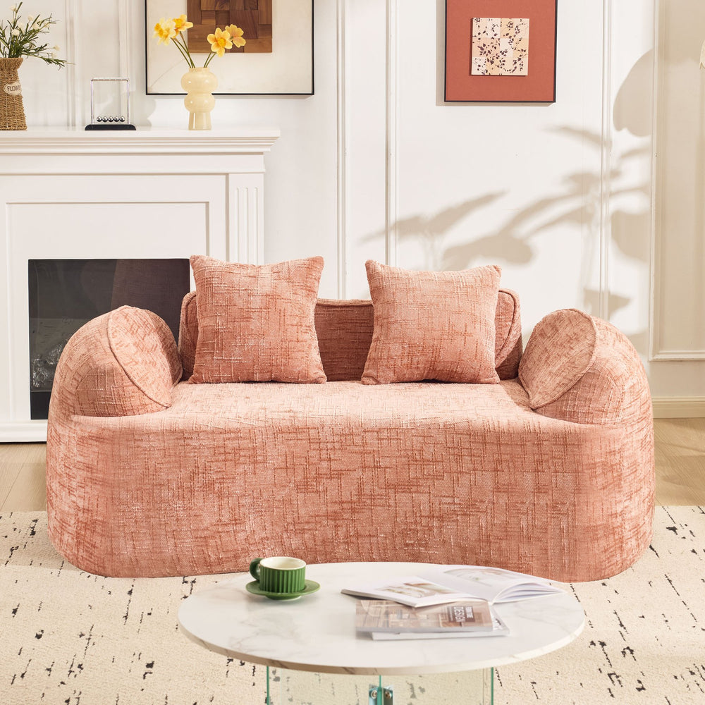 English Elm Pink Curved Two-Person Chenille Sofa with Armrests & 2 Pillows — Compact, Spring-Foam Support W3612P350755
