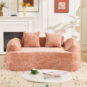 English Elm Pink Curved Two-Person Chenille Sofa with Armrests & 2 Pillows — Compact, Spring-Foam Support W3612P350755