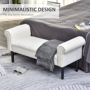 English Elm HOMCOM Upholstered Linen 52" End of Bed Bench with Armrests, Padded Ottoman Seat and Under-Storage Cream White W2225P217017