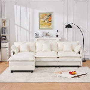 English Elm 101.9-inch Chenille Modular Sofa with Movable Footstool for Living Room Comfort Beige W288S00031