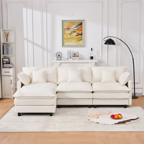 English Elm 101.9-inch Chenille Modular Sofa with Movable Footstool for Living Room Comfort Beige W288S00031