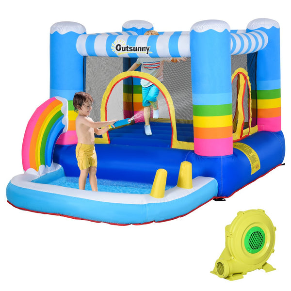 English Elm Outsunny Kids Inflatable Castle with Trampoline Pool and Blower for Backyard Fun W2225P217314