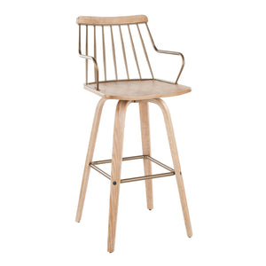 English Elm Fixed-height Swivel Barstool Whitewashed Spindle Back with Copper Footrest for Kitchen Islands B202P471173