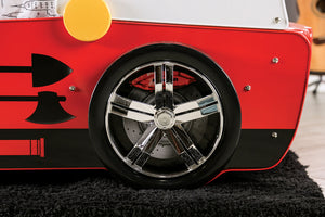 English Elm Twin Fire Truck Bed for Kids with Molded Fascia, Siren Accent, Stationary Wheels & Slat Kit Durable Finish Red 84 L x 20 W x 3 H B2741S00499