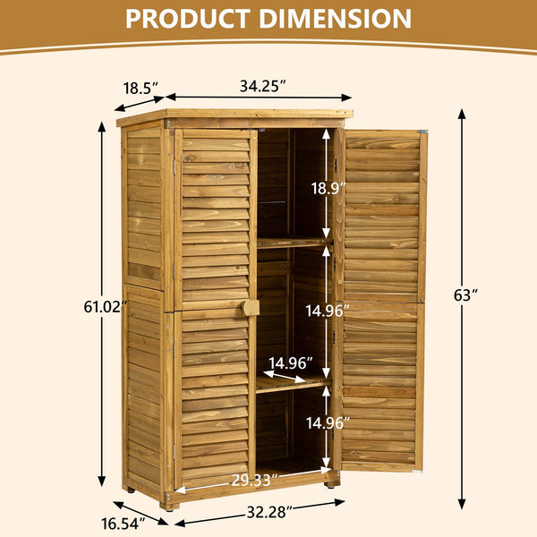 English Elm Outdoor Fir Wood Vertical Storage Shed with Lockable Door and Waterproof Sloped Roof W1422P233383