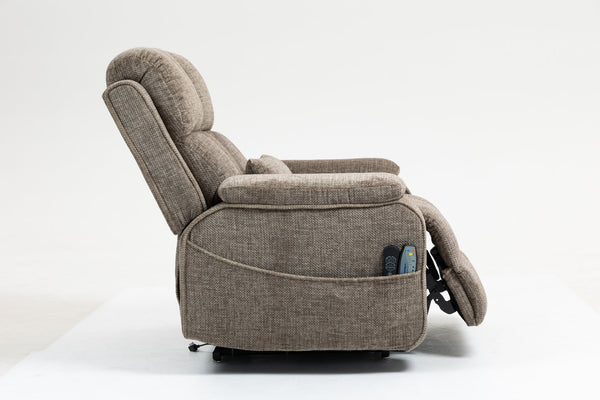 English Elm Oversized Power Lift Recliner Chair with Massage Heating and Usb Charging for Living Room Taupe W547S00072