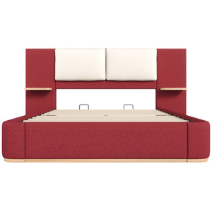 English Elm Christopher Knight Home® - Queen Plush Leather Upholstered Bed Frame with Wingback Headboard, Wavy Footboard, Quiet Support Red 50.63 L x 18.88 W x 8.25 H N761S0000023R