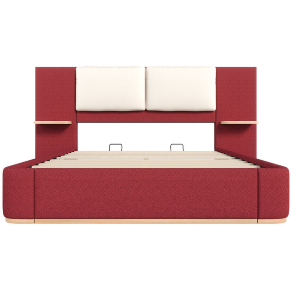 English Elm Christopher Knight Home® - Queen Plush Leather Upholstered Bed Frame with Wingback Headboard, Wavy Footboard, Quiet Support Red 50.63 L x 18.88 W x 8.25 H N761S0000023R