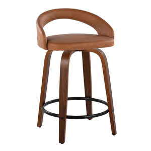 English Elm Fixed-height Swivel Counterstools Walnut Frame Camel Faux Leather Kitchen Bar Set B202S01750