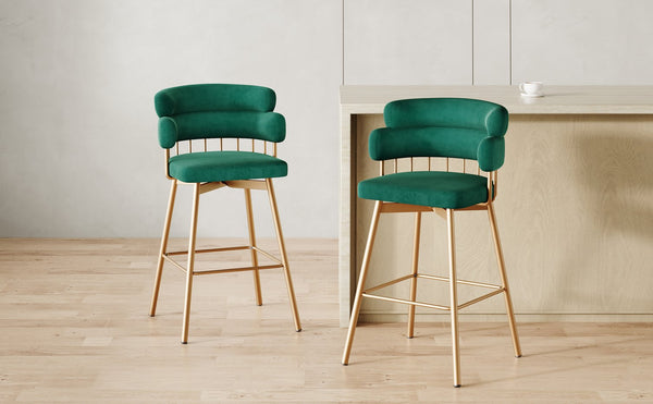 English Elm Christopher Knight Home® - 26" 26" Counter Height Bar Stools Set of 2 Green 180° Swivel Upholstered Bucket Seats with Gold Legs for Kitchen Island Cafe Pub Comfort Durability 26" N762P271582F