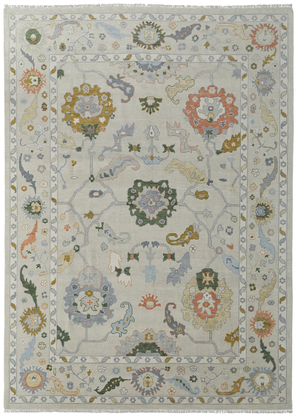 Feizy Rugs Karina Hand-knotted Wool Rug - Timeless Elegance With Low Pile, Floral Design For Sophisticated Decor Ivory,Gold,Green Wool 90969gbfgrymltf99