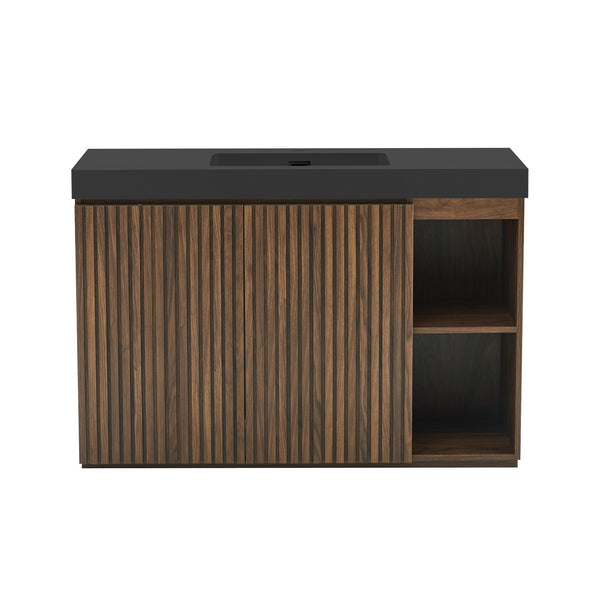 English Elm Grace Floating Walnut Vanity with Solid Surface Sink and Soft Close Storage Drawers Walnut Brown W1865S00226