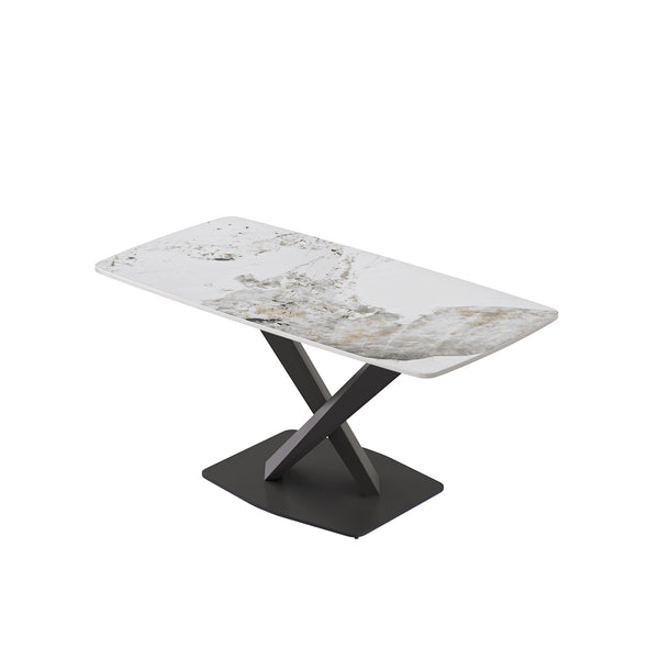 English Elm 63"Modern Elegant Artificial Stone Dining Table With Black Metal Legs - Seats 6, Easy Maintenance W1535S00536