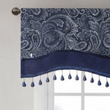 Madison Park Aubrey Traditional Jacquard Window Rod Pocket Valance With Beads MP41-7425 Navy