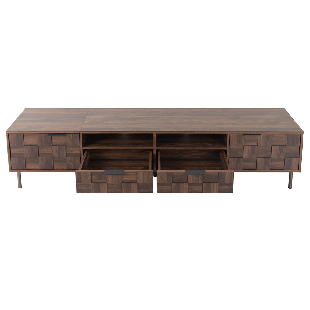 English Elm Mid retro TV Stand for TVs up to 85" — Medieval-inspired media console with 2 drawers, 4 cabinets, cable management Dark Brown N710P193724Q