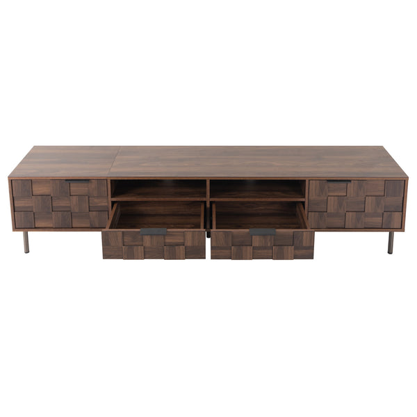English Elm Mid retro TV Stand for TVs up to 85" — Medieval-inspired media console with 2 drawers, 4 cabinets, cable management Dark Brown N710P193724Q