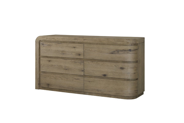 English Elm Curved English Knotty Oak Dresser Wide 6 Drawer Chest Organic Grain Bedroom B2699P409547