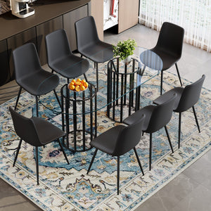 English Elm Table and Chair Set Oval Glass Top Seats 8 Luxe Black Metal Base Dining Room W1151S04749