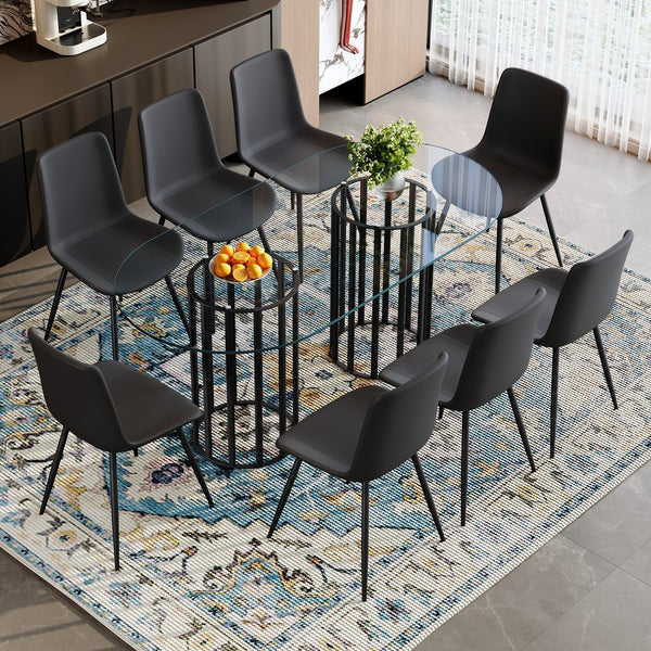 English Elm Table and Chair Set Oval Glass Top Seats 8 Luxe Black Metal Base Dining Room W1151S04749