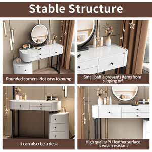 English Elm Modern Minimalist Vanity with Lighted Mirror Three Drawers and Cylindrical Side Cabinet W3767S00005