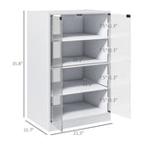 English Elm Homcom Media Cabinet, 4-Tier Stereo Cabinet, Modern Audio Video Media Stand With Adjustable Shelves, Tempered Glass Doors, and Cable Management, Distressed White