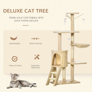 English Elm Pawhut Plush Sisal Cat Tower with Condo Hammock Perch and Dangling Toys for Indoor Cats W2225P200704