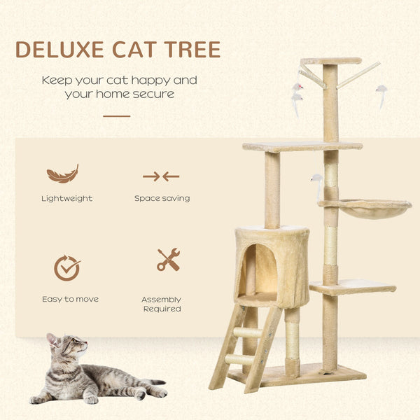 English Elm Pawhut Plush Sisal Cat Tower with Condo Hammock Perch and Dangling Toys for Indoor Cats W2225P200704