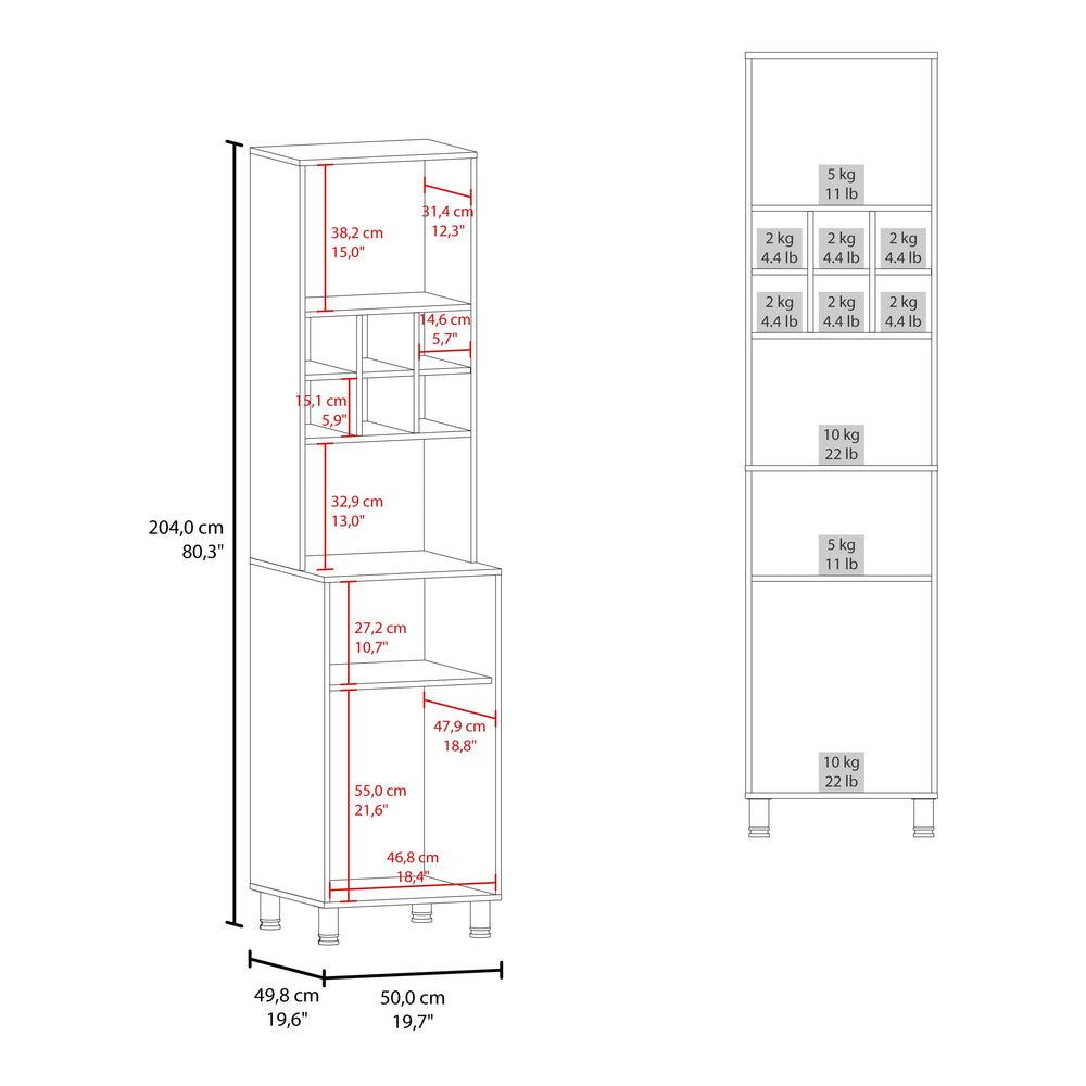 English Elm Rock Vertical Kitchen Pantry with Pneumatic Flap, Open Microwave Shelf, Bottom Cabinet, White Finish B128P263725