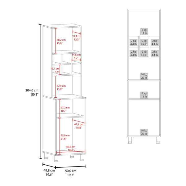 English Elm Rock Vertical Kitchen Pantry with Pneumatic Flap, Open Microwave Shelf, Bottom Cabinet, White Finish B128P263725